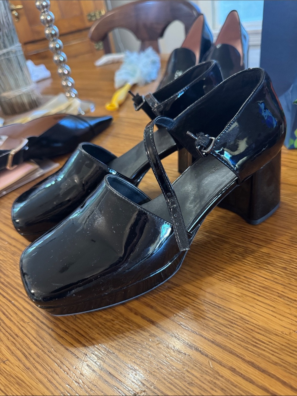 Women’s Black Patent Mary Jane Block Heel Pumps